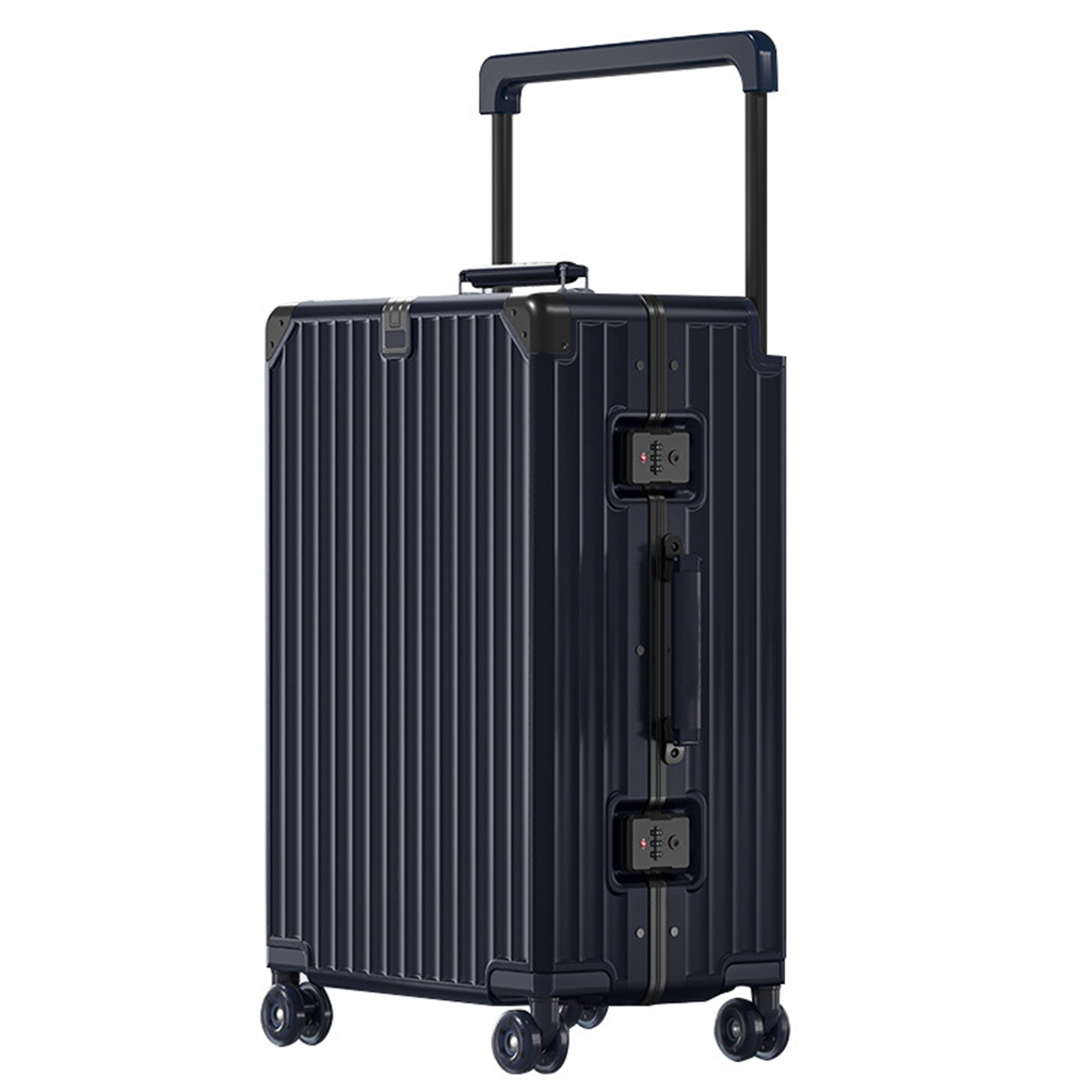 Aluminum frame, Hard Side Wide handle Luggage,Navy blue/black and orange/black and brown/dark gray and orange, milky white and brown/milky white and green/ light purple/ rose red/ milky white and blue,20/24/26/28 inch.